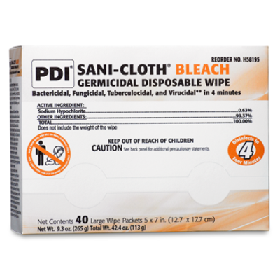 SANI-CLOTH BLEACH WIPE 5" X 7"